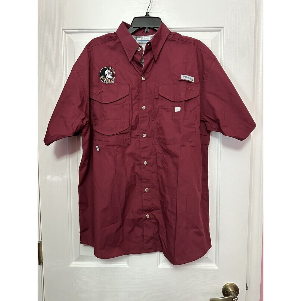 Columbia FSU Florida State Seminoles Vented Bonehead Fishing Shirt Garnet Mens M